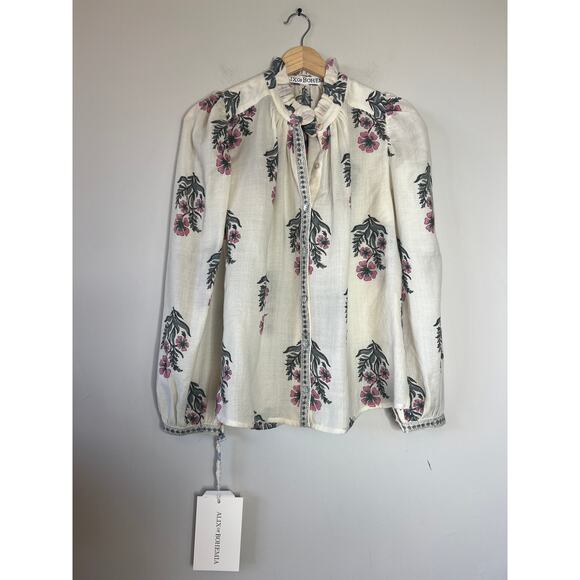 NWT Alix Of Bohemia Annabel Mirabilis Wool Shirt Pink Floral Long Sleeve - Picture 2 of 7